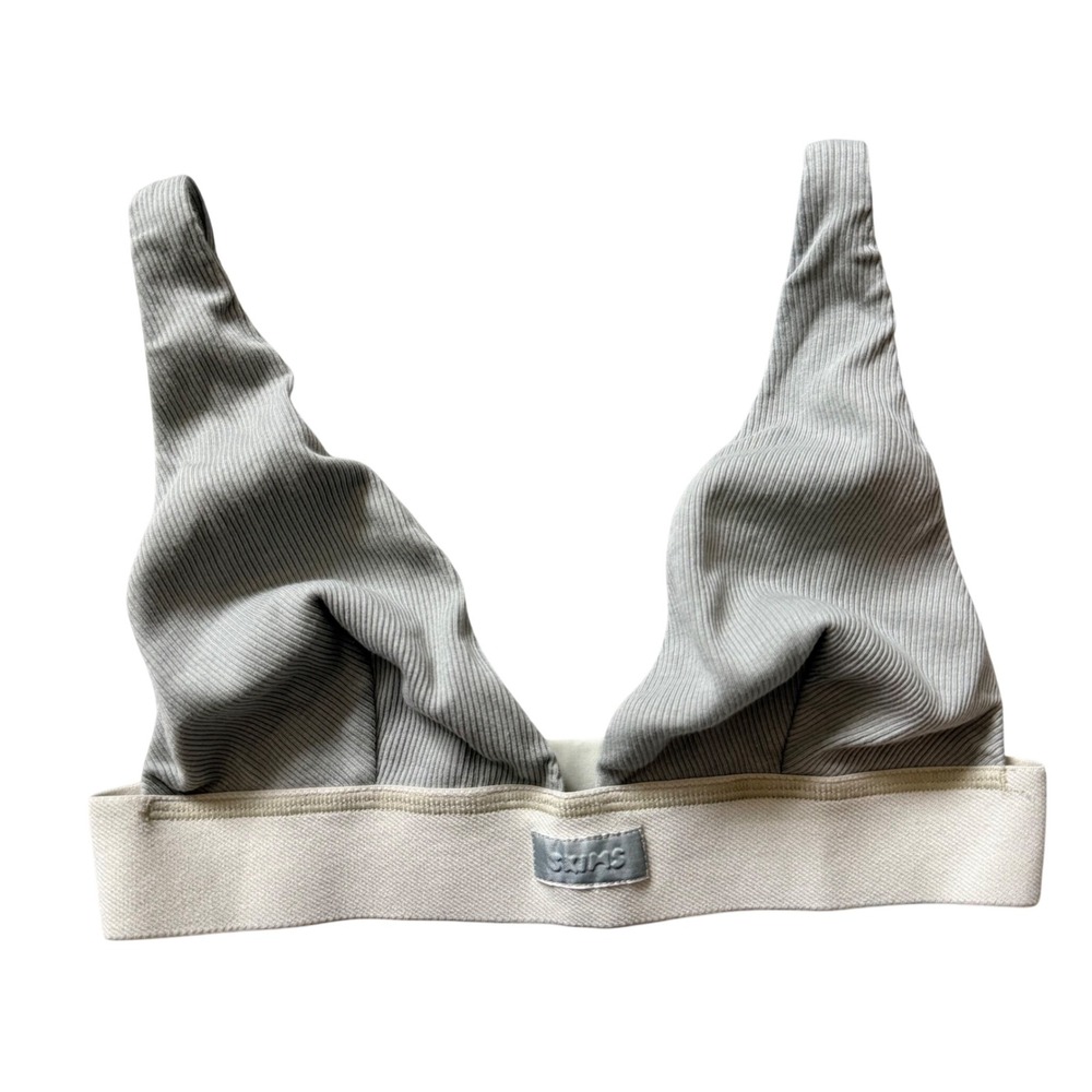 Skims Cotton Rib Triangle Bralette Sage Green Grey Logo Elastic Band Womens S